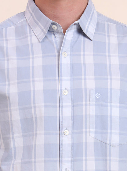 Light Blue Checked Slim Fit Casual Shirt | Greenfibre