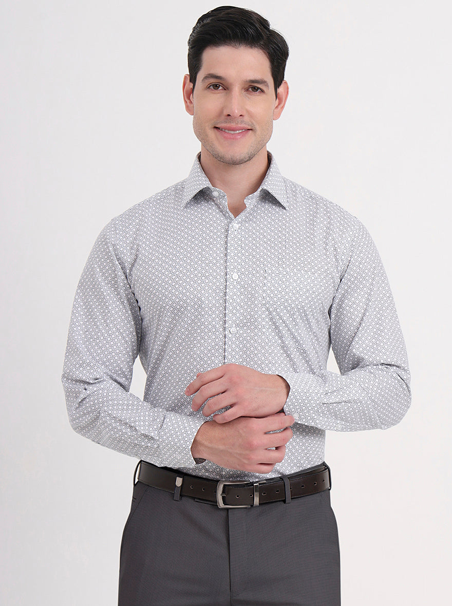 Beige & Black Printed Regular Fit Formal Shirt | JadeBlue