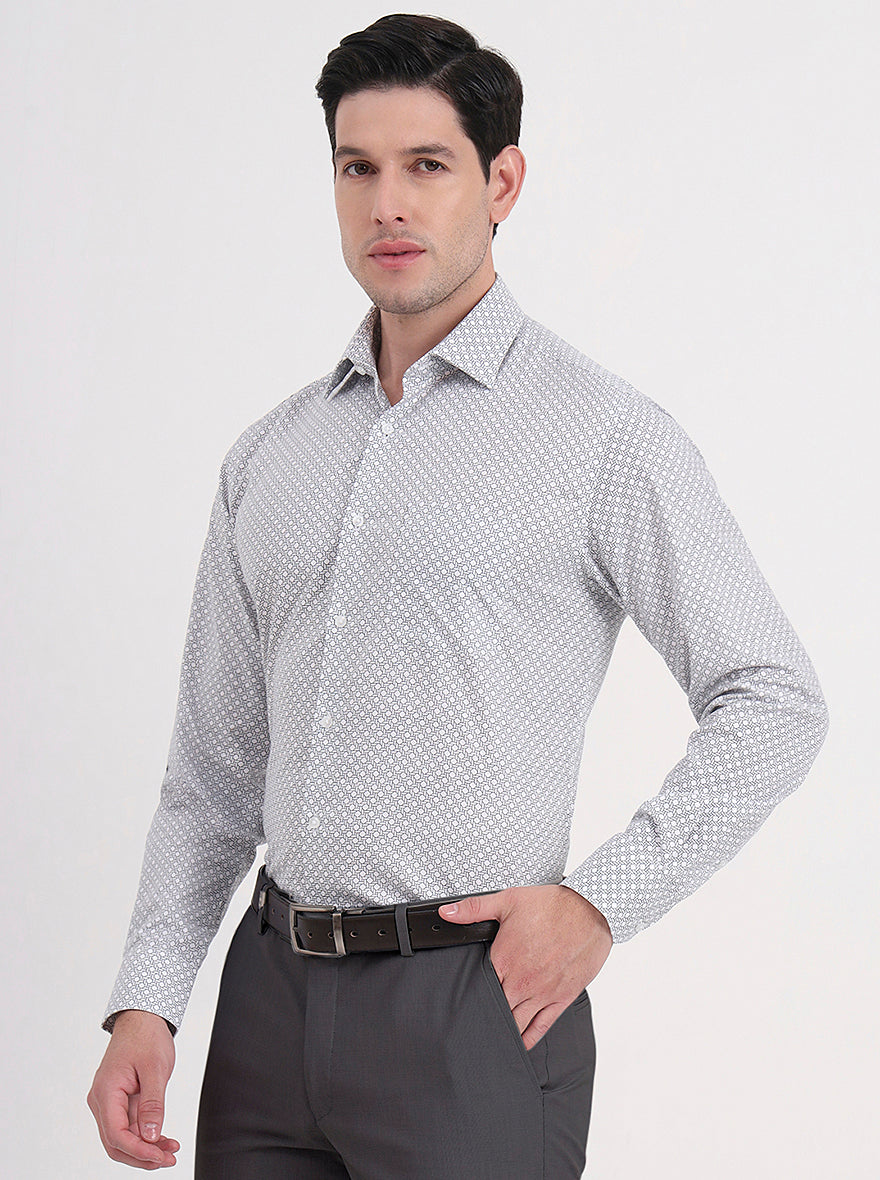 Beige & Black Printed Regular Fit Formal Shirt | JadeBlue