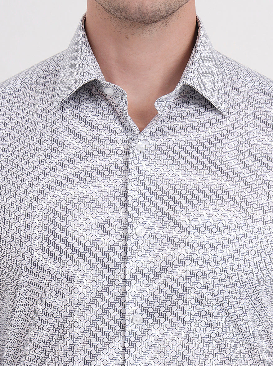 Beige & Black Printed Regular Fit Formal Shirt | JadeBlue