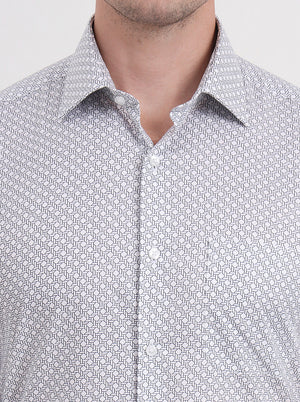Beige & Black Printed Regular Fit Formal Shirt | JadeBlue
