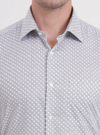 Beige & Black Printed Regular Fit Formal Shirt | JadeBlue