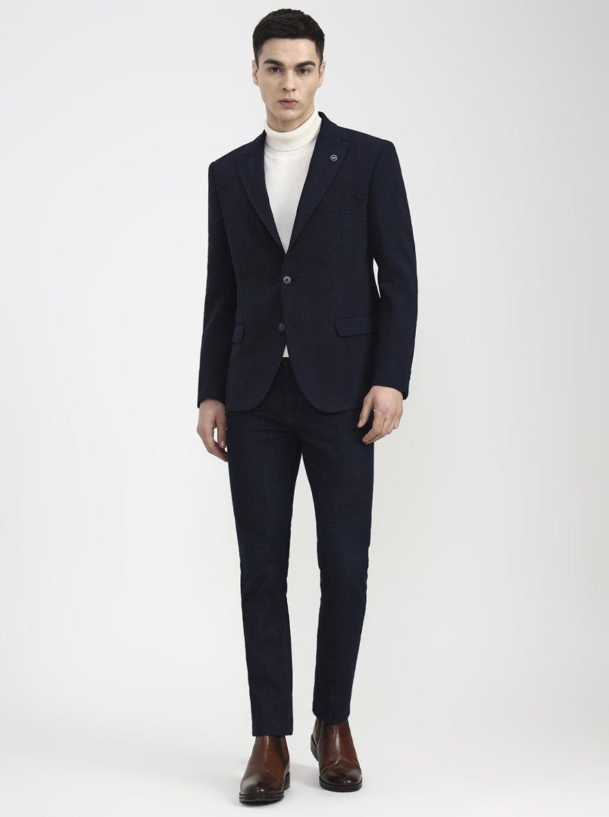 Blue Striped Regular Fit Blazer | Wyre