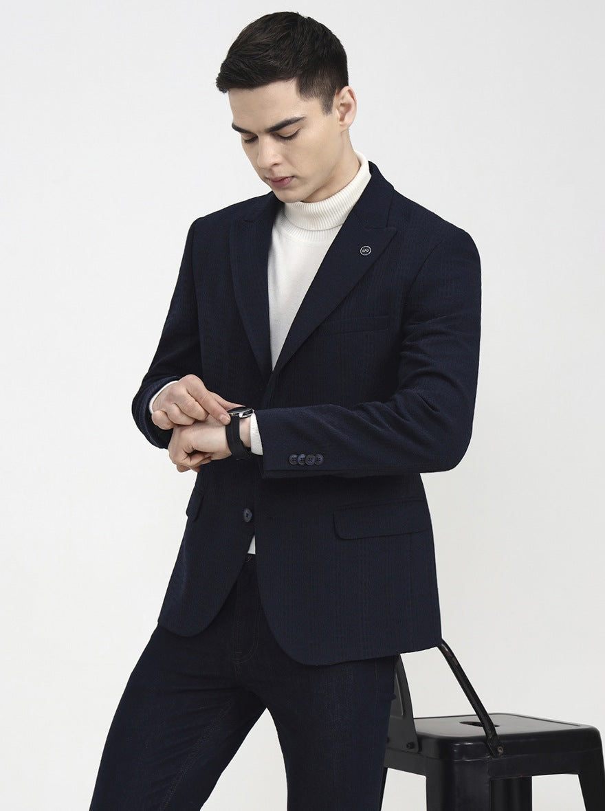 Blue Striped Regular Fit Blazer | Wyre