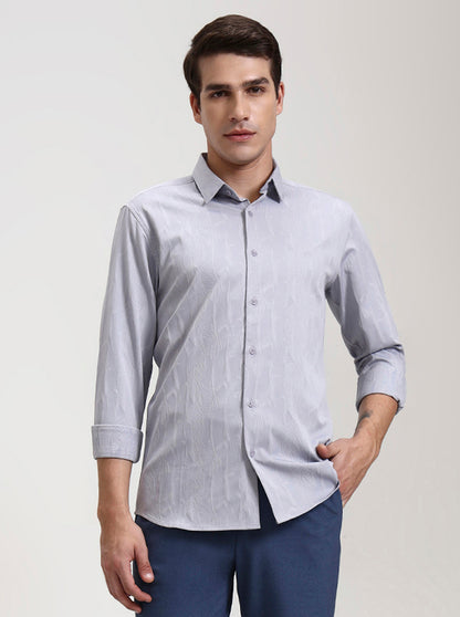 Grey Printed Slim Fit Casual Shirt | JadeBlue