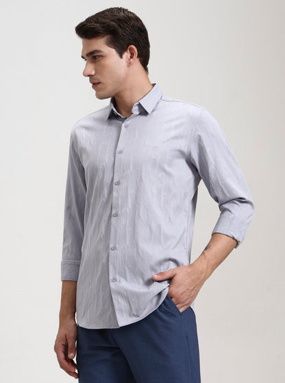 Grey Printed Slim Fit Casual Shirt | JadeBlue