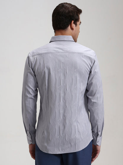Grey Printed Slim Fit Casual Shirt | JadeBlue