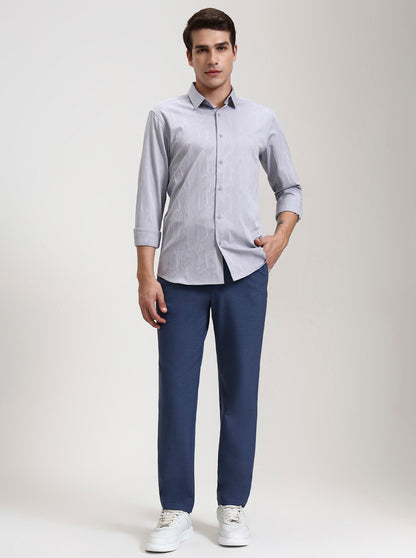 Grey Printed Slim Fit Casual Shirt | JadeBlue