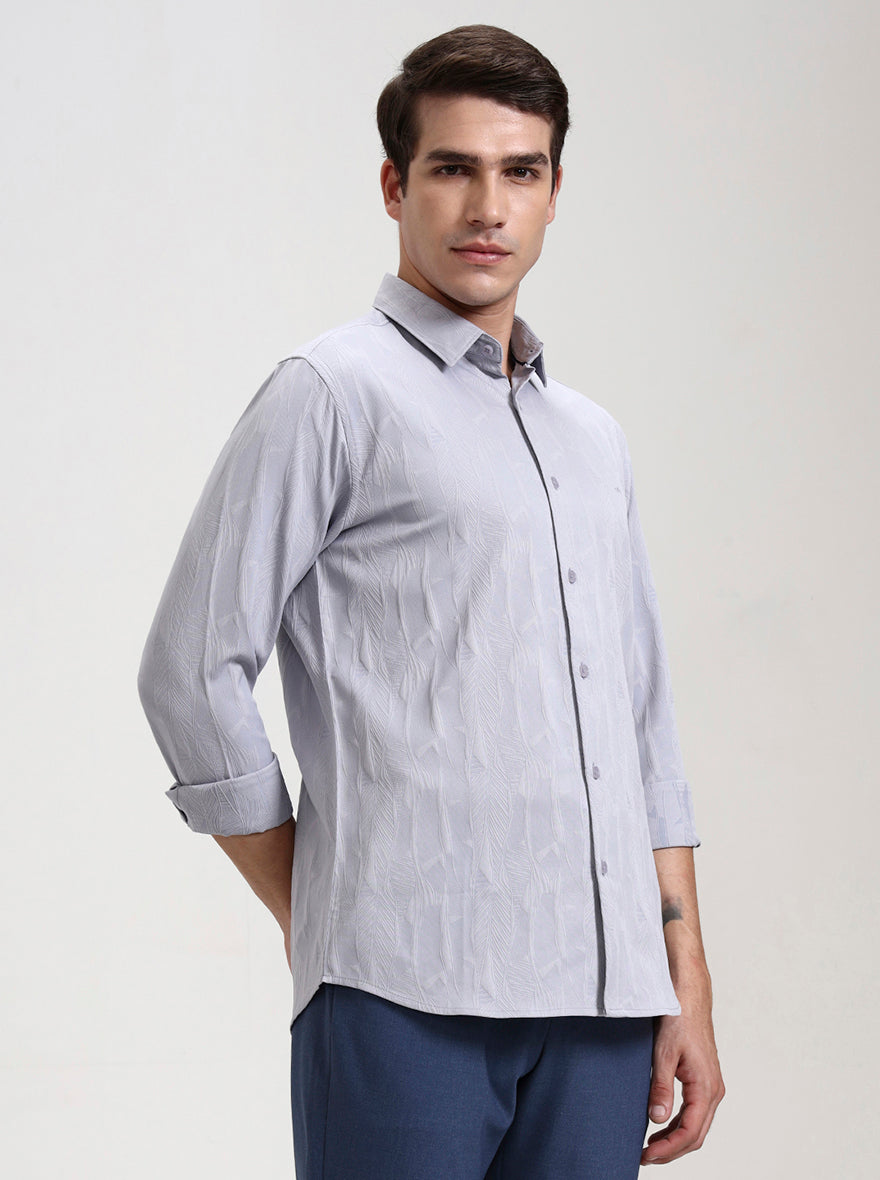 Grey Printed Slim Fit Casual Shirt | JadeBlue
