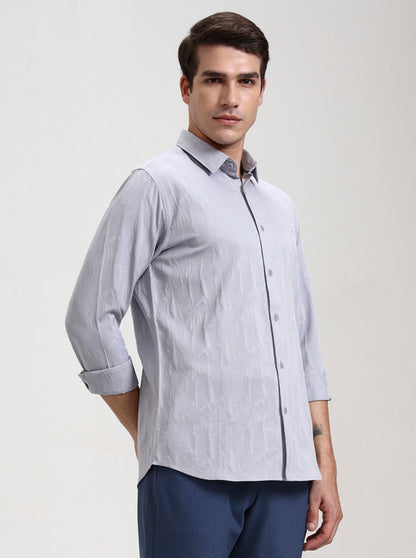 Grey Printed Slim Fit Casual Shirt | JadeBlue