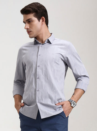 Grey Printed Slim Fit Casual Shirt | JadeBlue