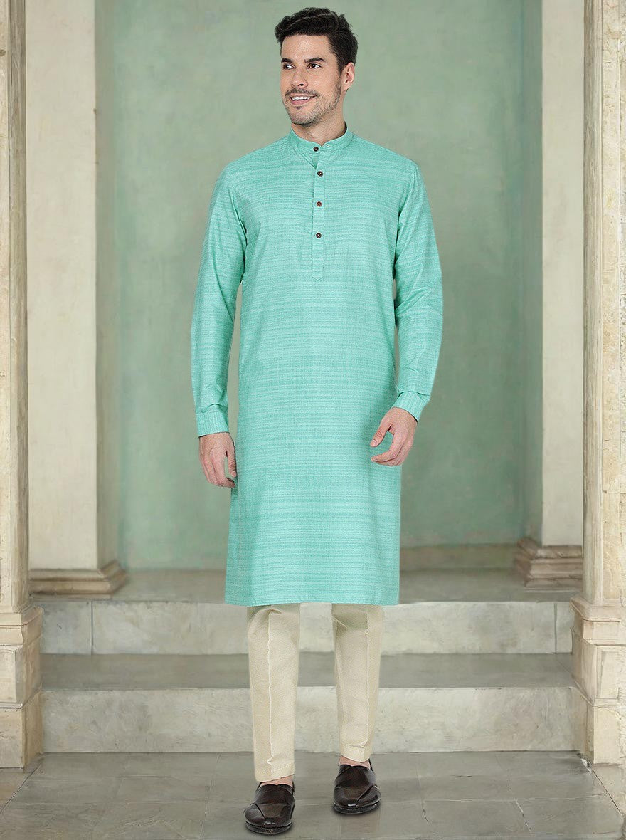 Aqua Blue Solid Regular Fit Modi Kurta | JadeBlue