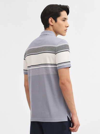 Light Grey Striped Slim Fit Polo T-Shirt | JadeBlue