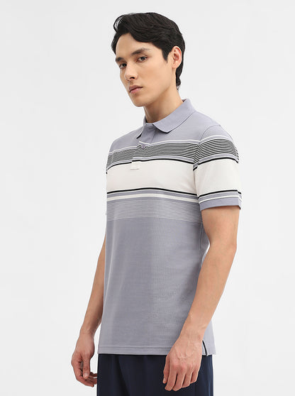 Light Grey Striped Slim Fit Polo T-Shirt | JadeBlue