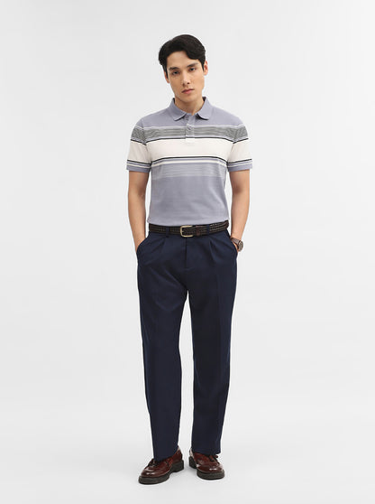 Light Grey Striped Slim Fit Polo T-Shirt | JadeBlue