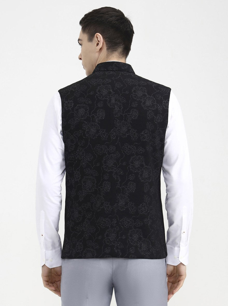 Black Printed Regular Fit Waistcoat | Wyre