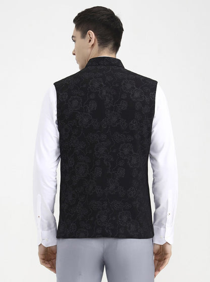 Black Printed Regular Fit Waistcoat | Wyre
