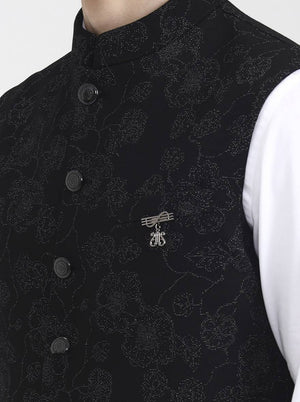 Black Printed Regular Fit Waistcoat | Wyre