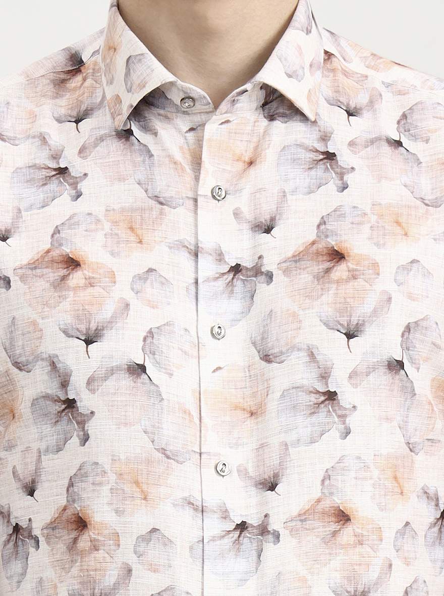 Beige Printed Slim Fit Party Wear Shirt | Greenfibre