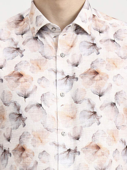 Beige Printed Slim Fit Party Wear Shirt | Greenfibre
