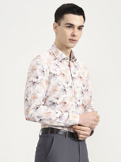 Beige Printed Slim Fit Party Wear Shirt | Greenfibre