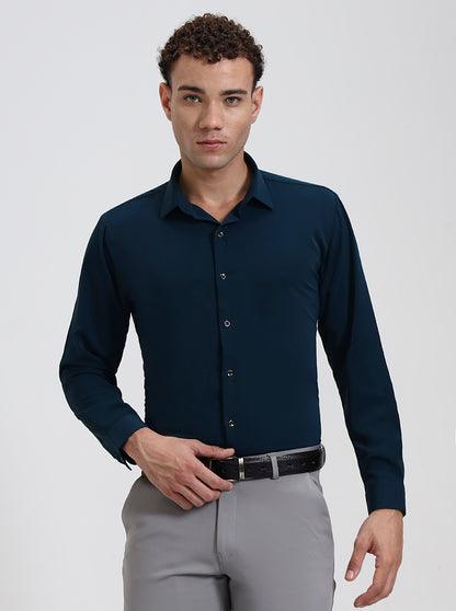 Green Solid Slim Fit Party Wear Shirt | Wyre