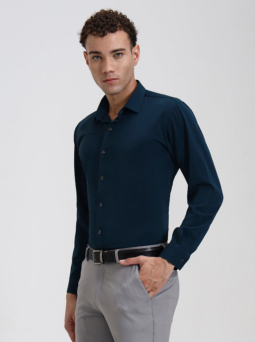 Green Solid Slim Fit Party Wear Shirt | Wyre