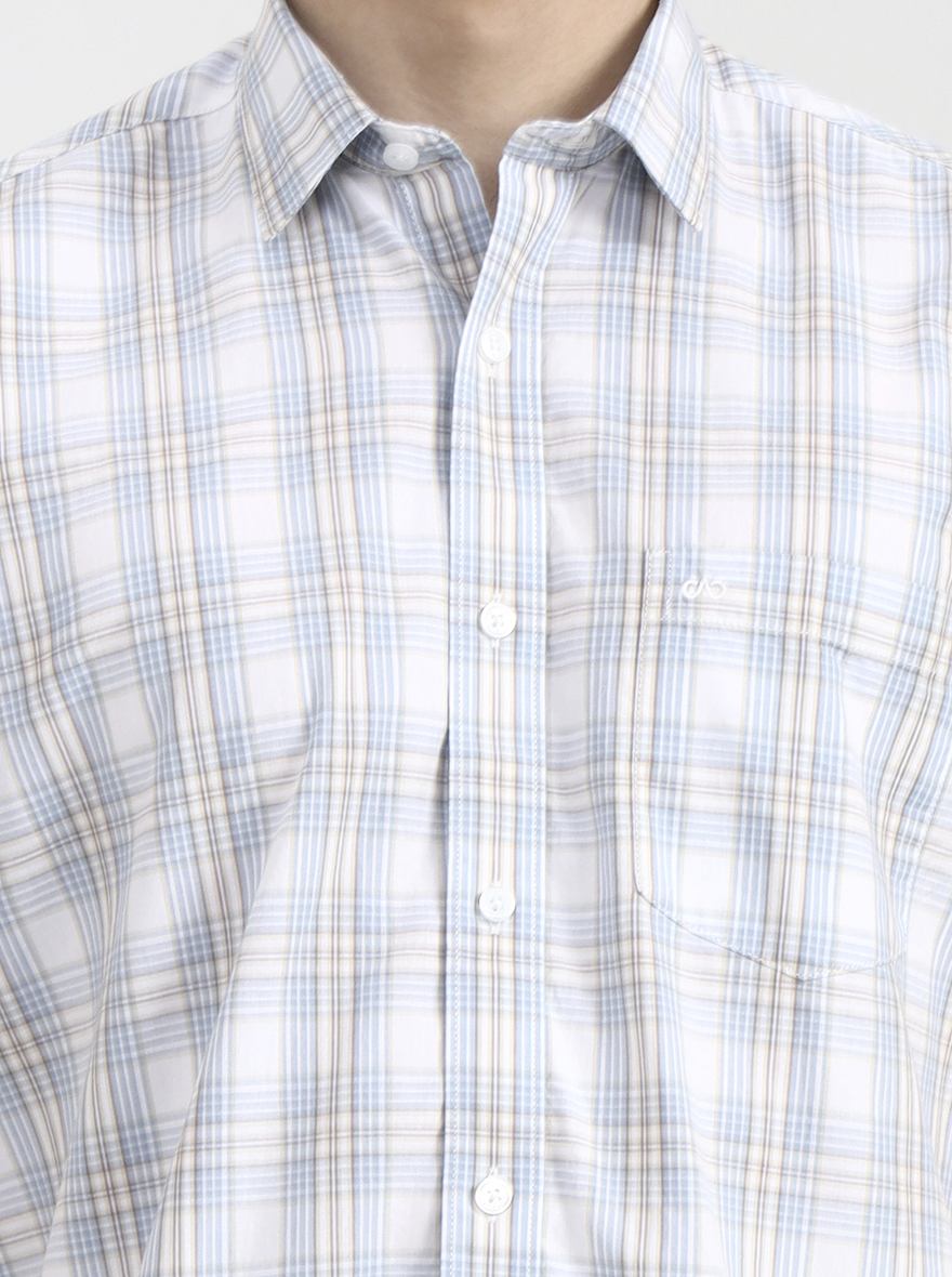 Blue Checked Tailored Fit Semi Casual Shirt | JadeBlue