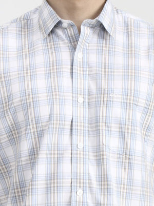 Blue Checked Tailored Fit Semi Casual Shirt | JadeBlue