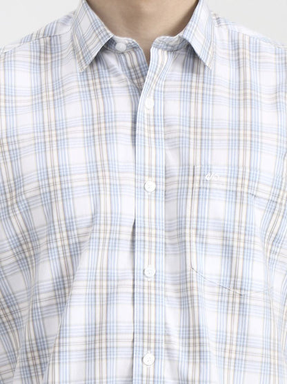 Blue Checked Tailored Fit Semi Casual Shirt | JadeBlue
