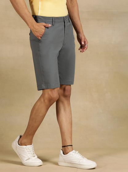 Grey Solid Slim Fit Shorts | JadeBlue