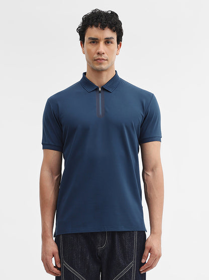 Petrol Blue Solid Slim Fit Polo T-Shirt | JadeBlue
