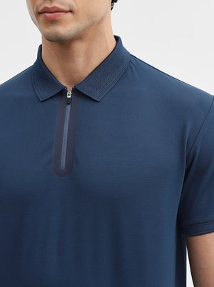 Petrol Blue Solid Slim Fit Polo T-Shirt | JadeBlue