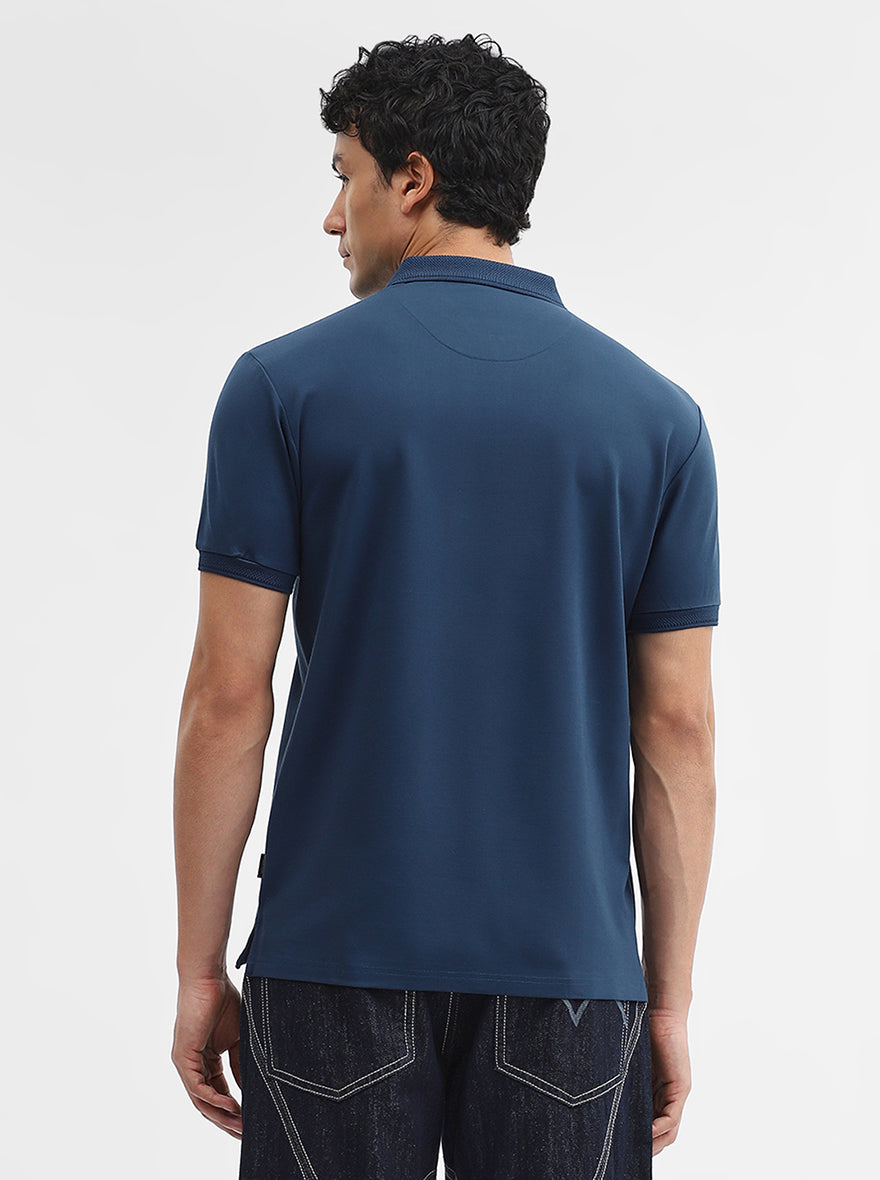 Petrol Blue Solid Slim Fit Polo T-Shirt | JadeBlue