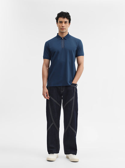 Petrol Blue Solid Slim Fit Polo T-Shirt | JadeBlue