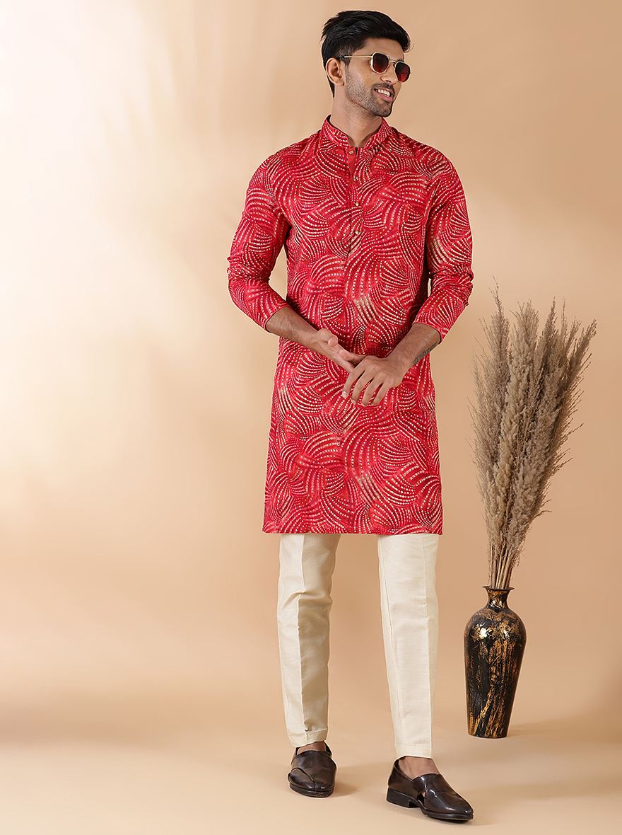 Red Printed Kurta | The Kurta Company