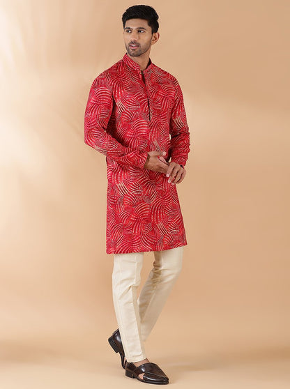 Red Printed Kurta | The Kurta Company