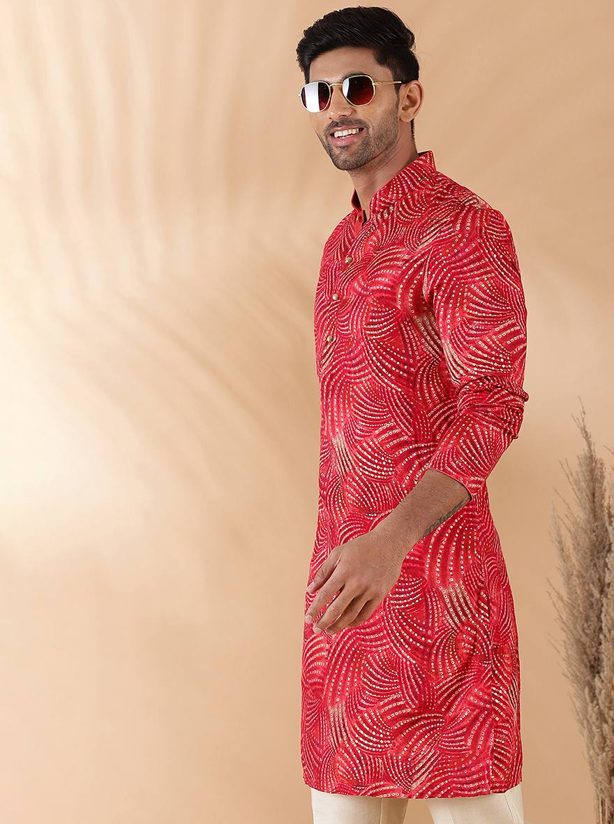 Red Printed Kurta | The Kurta Company