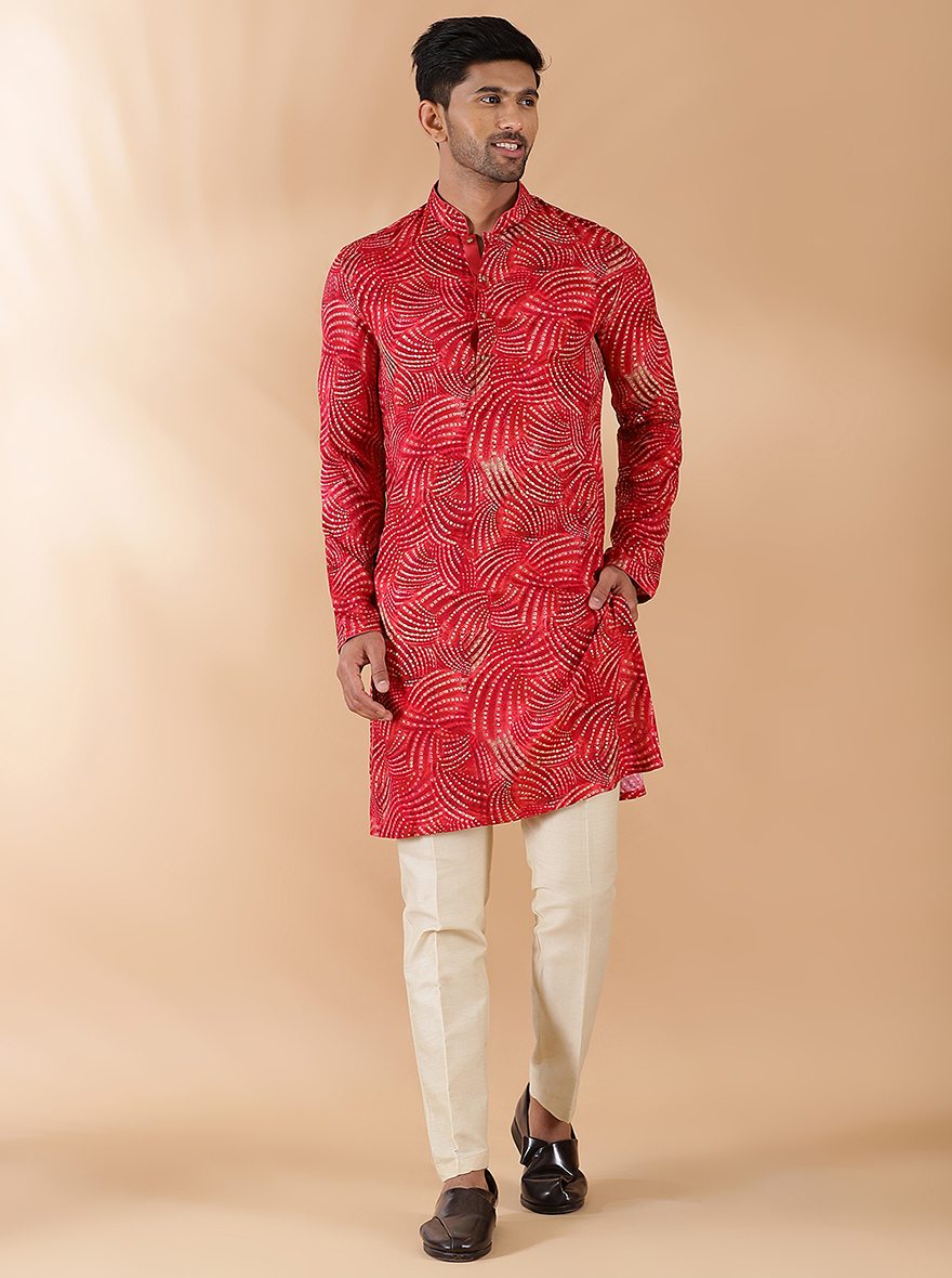 Red Printed Kurta | The Kurta Company