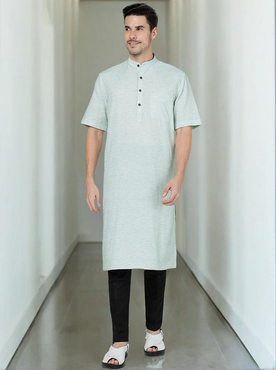 Mahendi Green Solid Regular Fit Modi Kurta | JadeBlue