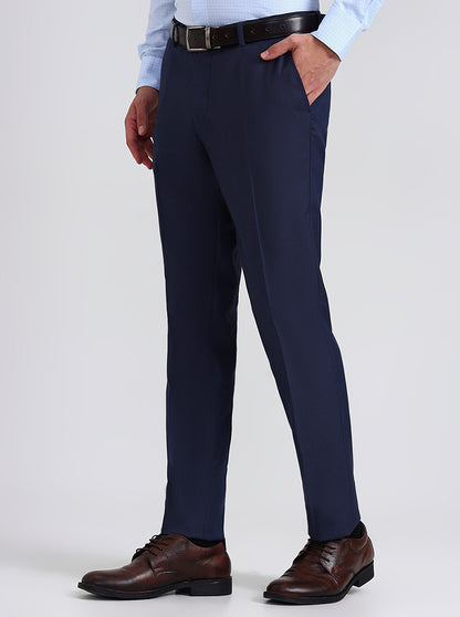 Navy Blue Printed Slim Fit Formal Trouser | Greenfibre