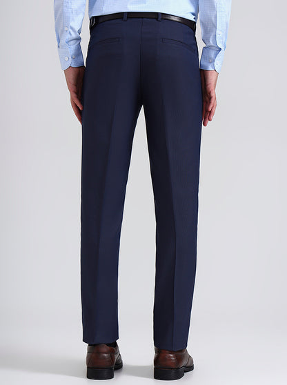 Navy Blue Printed Slim Fit Formal Trouser | Greenfibre