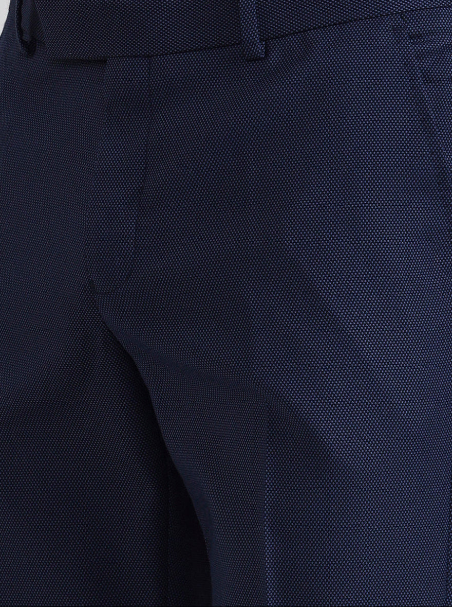 Navy Blue Printed Slim Fit Formal Trouser | Greenfibre