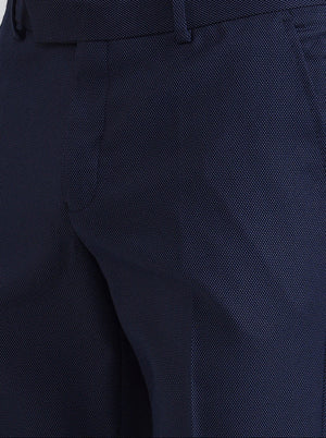 Navy Blue Printed Slim Fit Formal Trouser | Greenfibre