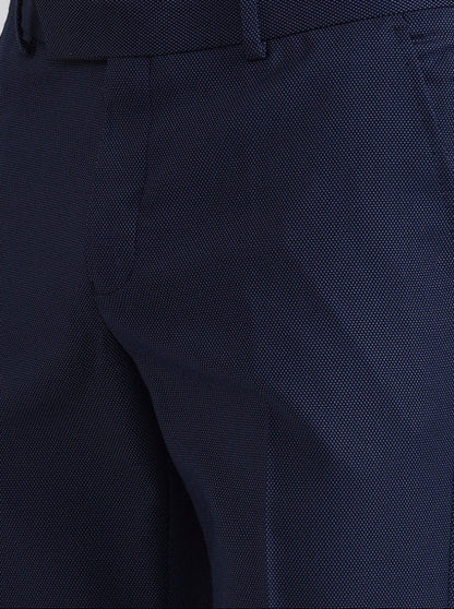 Navy Blue Printed Slim Fit Formal Trouser | Greenfibre