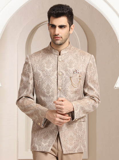 Peach Self Design Jodhpuri Suit | JadeBlue