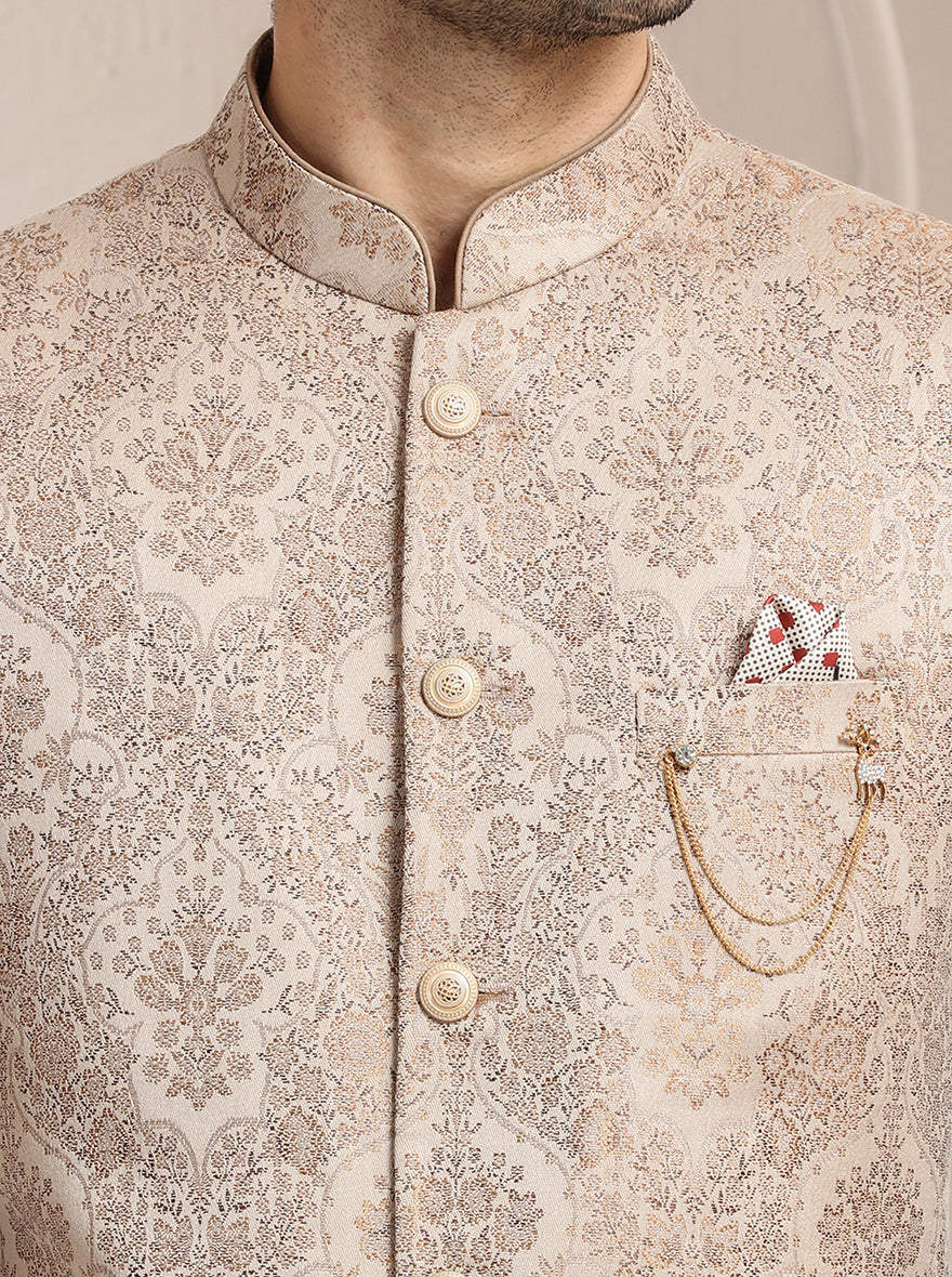 Peach Self Design Jodhpuri Suit | JadeBlue