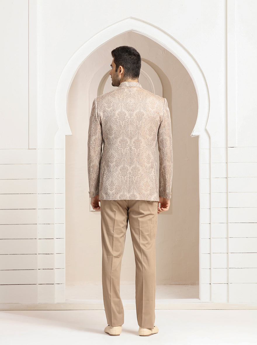 Peach Self Design Jodhpuri Suit | JadeBlue