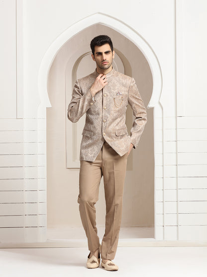 Peach Self Design Jodhpuri Suit | JadeBlue