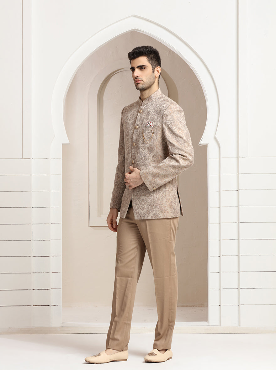 Peach Self Design Jodhpuri Suit | JadeBlue